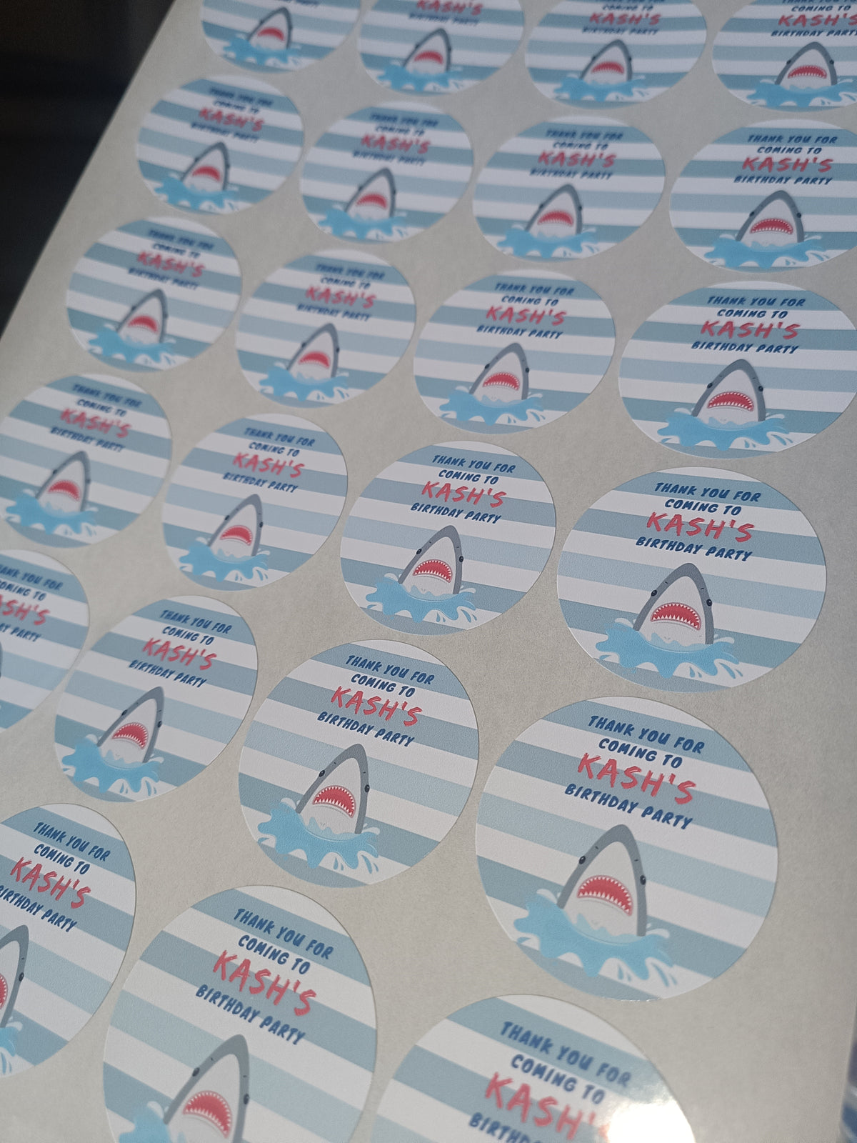 Shark Party Stickers | Circle Stickers | Sticker Sheet | Party Stickers | Shark Party Theme