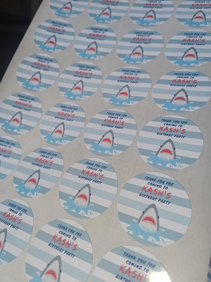 Shark Party Stickers | Circle Stickers | Sticker Sheet | Party Stickers | Shark Party Theme