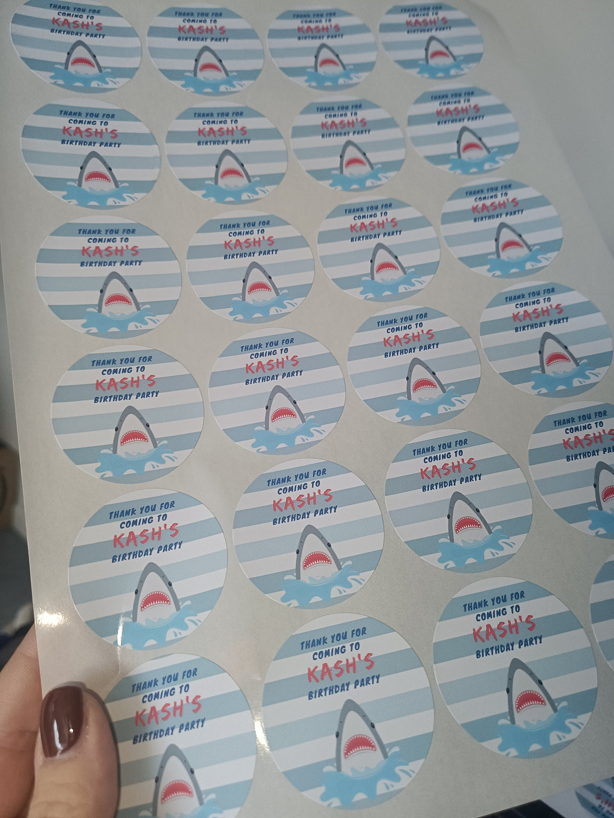 Shark Party Stickers | Circle Stickers | Sticker Sheet | Party Stickers | Shark Party Theme