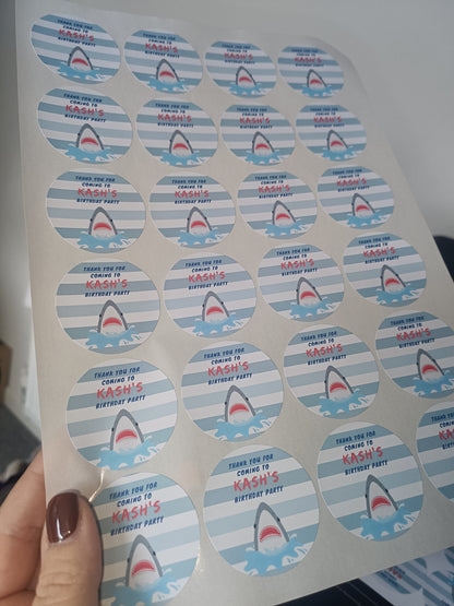 Shark Party Stickers | Circle Stickers | Sticker Sheet | Party Stickers | Shark Party Theme