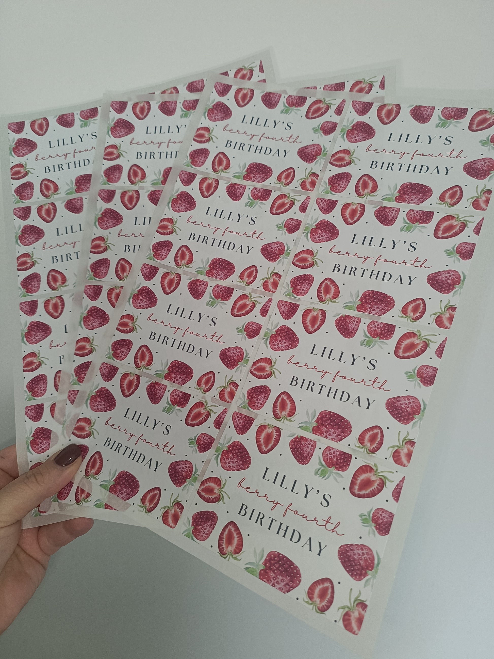Rectangle Stickers | Party Stickers | Strawberry Party Stickers | Party Bag Stickers - Dinky Designs