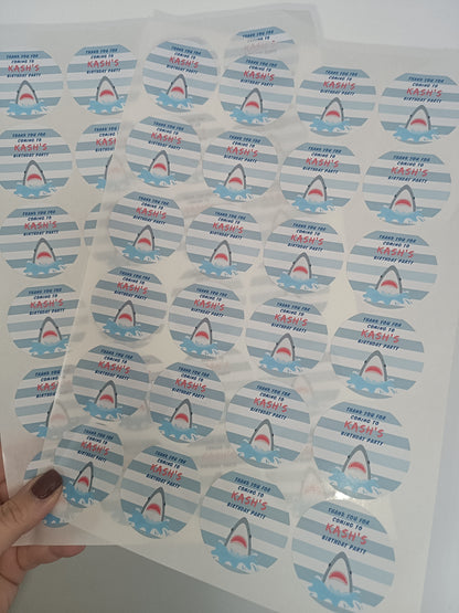 Shark Party Stickers | Circle Stickers | Sticker Sheet | Party Stickers | Shark Party Theme
