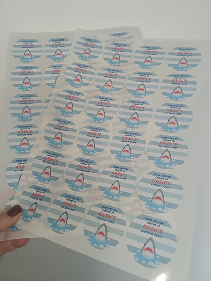 Shark Party Stickers | Circle Stickers | Sticker Sheet | Party Stickers | Shark Party Theme