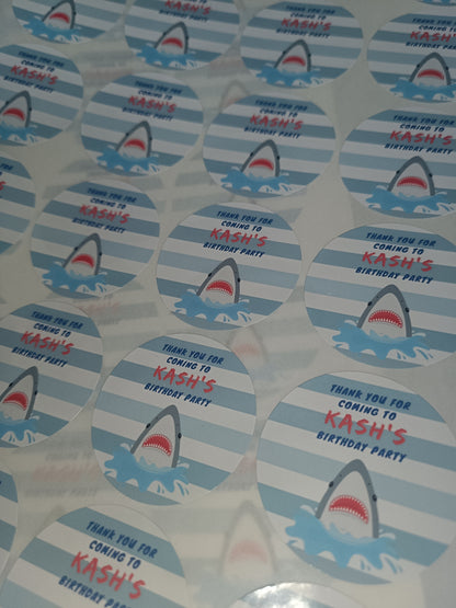 Shark Party Stickers | Circle Stickers | Sticker Sheet | Party Stickers | Shark Party Theme