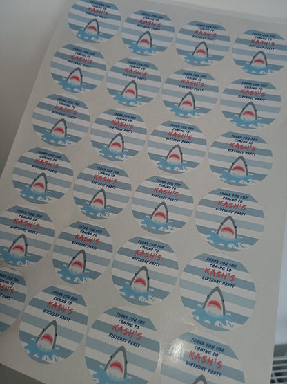 Shark Party Stickers | Circle Stickers | Sticker Sheet | Party Stickers | Shark Party Theme