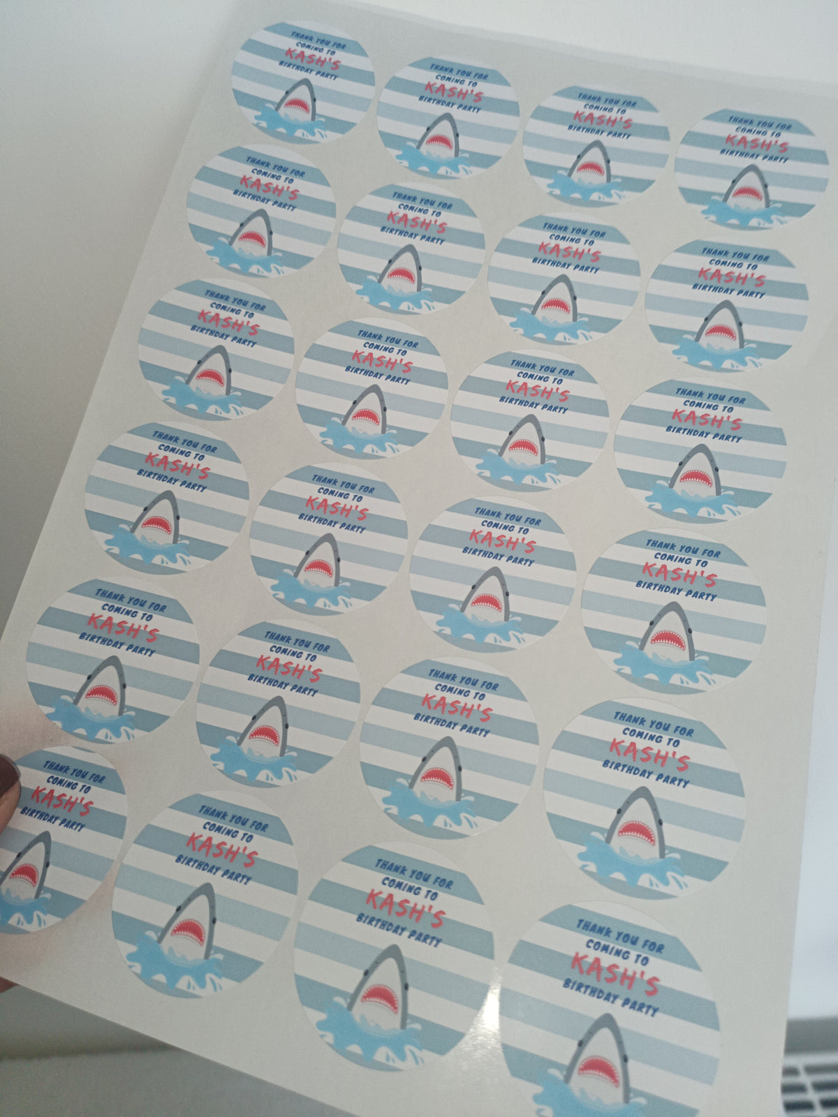 Shark Party Stickers | Circle Stickers | Sticker Sheet | Party Stickers | Shark Party Theme