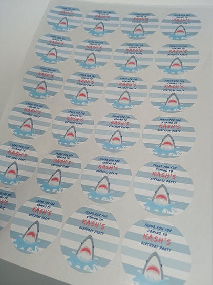Shark Party Stickers | Circle Stickers | Sticker Sheet | Party Stickers | Shark Party Theme