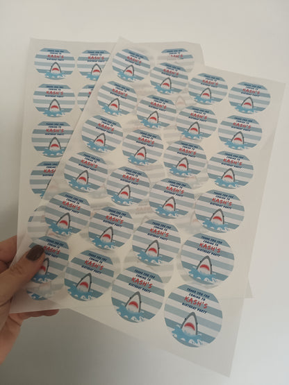 Shark Party Stickers | Circle Stickers | Sticker Sheet | Party Stickers | Shark Party Theme