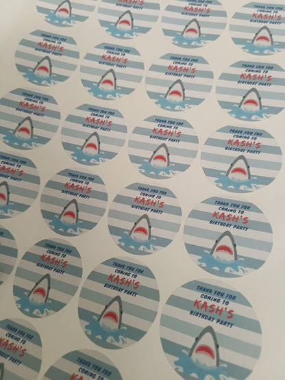 Shark Party Stickers | Circle Stickers | Sticker Sheet | Party Stickers | Shark Party Theme