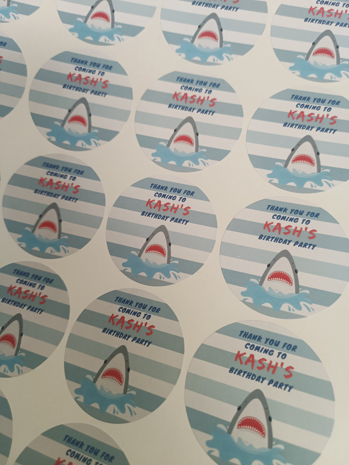 Shark Party Stickers | Circle Stickers | Sticker Sheet | Party Stickers | Shark Party Theme