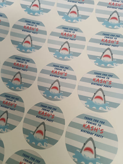Shark Party Stickers | Circle Stickers | Sticker Sheet | Party Stickers | Shark Party Theme