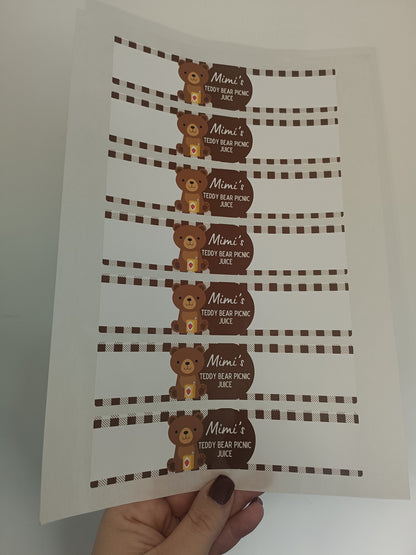 Juice Bottle Labels | Brown Teddy Bear Picnic Labels | Water Bottle Stickers | Teddy Bear Picnic Party | Party Stickers - Dinky Designs