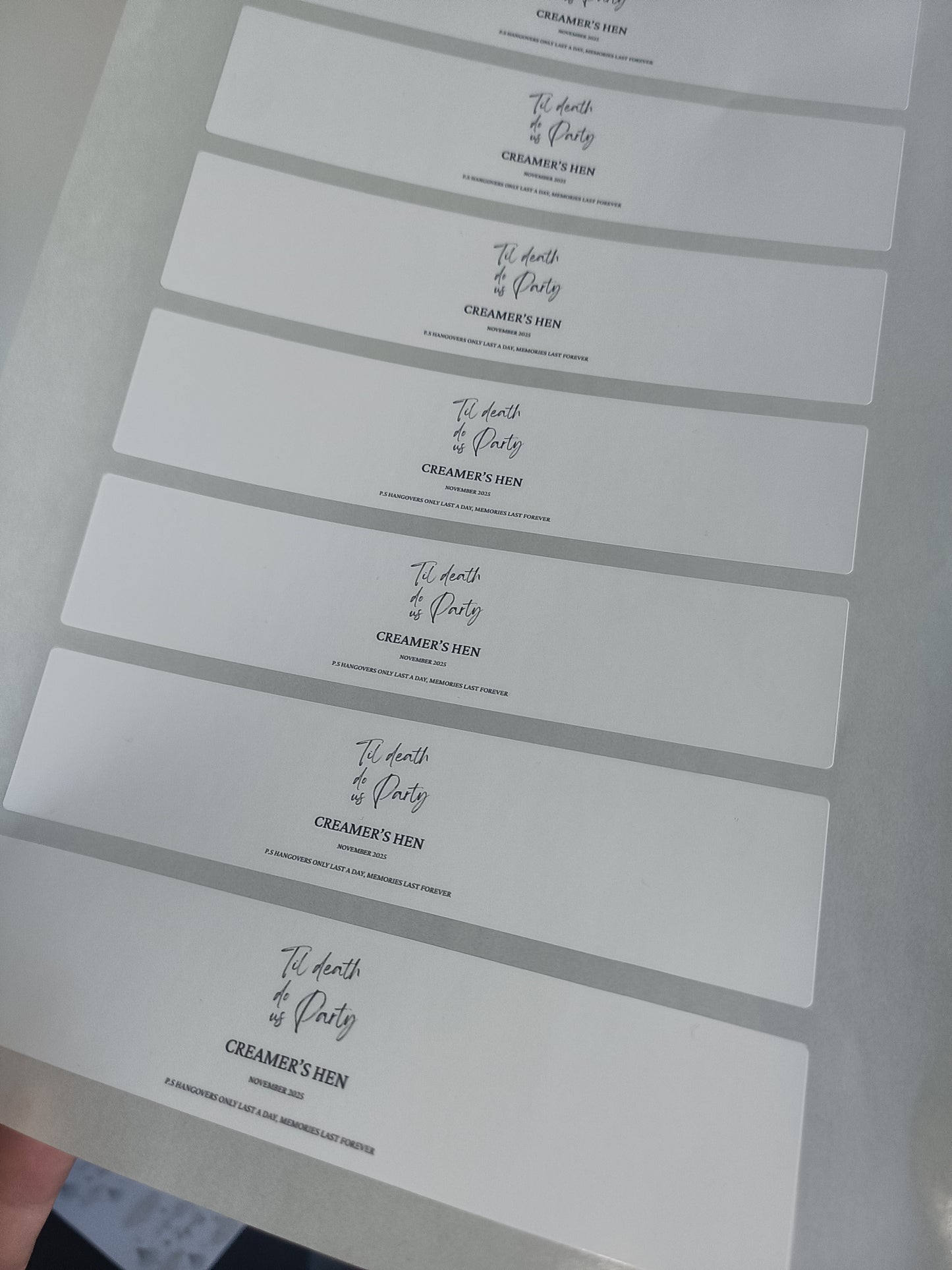 White Hen Party Water Bottle Labels | Til Death Do Us Party | Hen Do Stickers