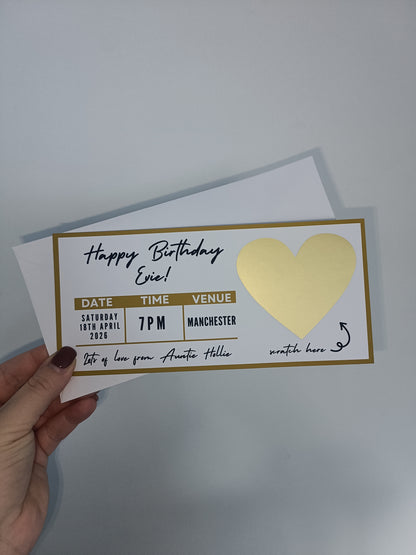 Gold Surprise Concert Ticket Print | Personalised Gold Concert Ticket | Scratch Reveal | Gift Idea