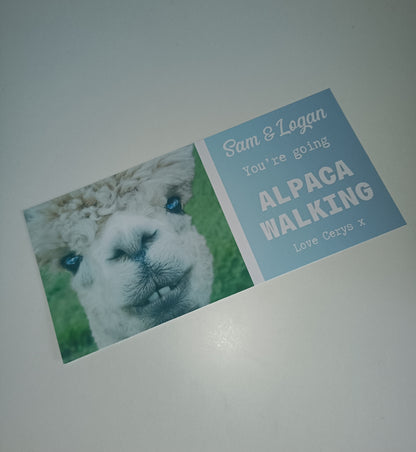 Surprise Ticket Print | Personalised Alpaca Walking Ticket Pass Voucher Membership | Gift Idea