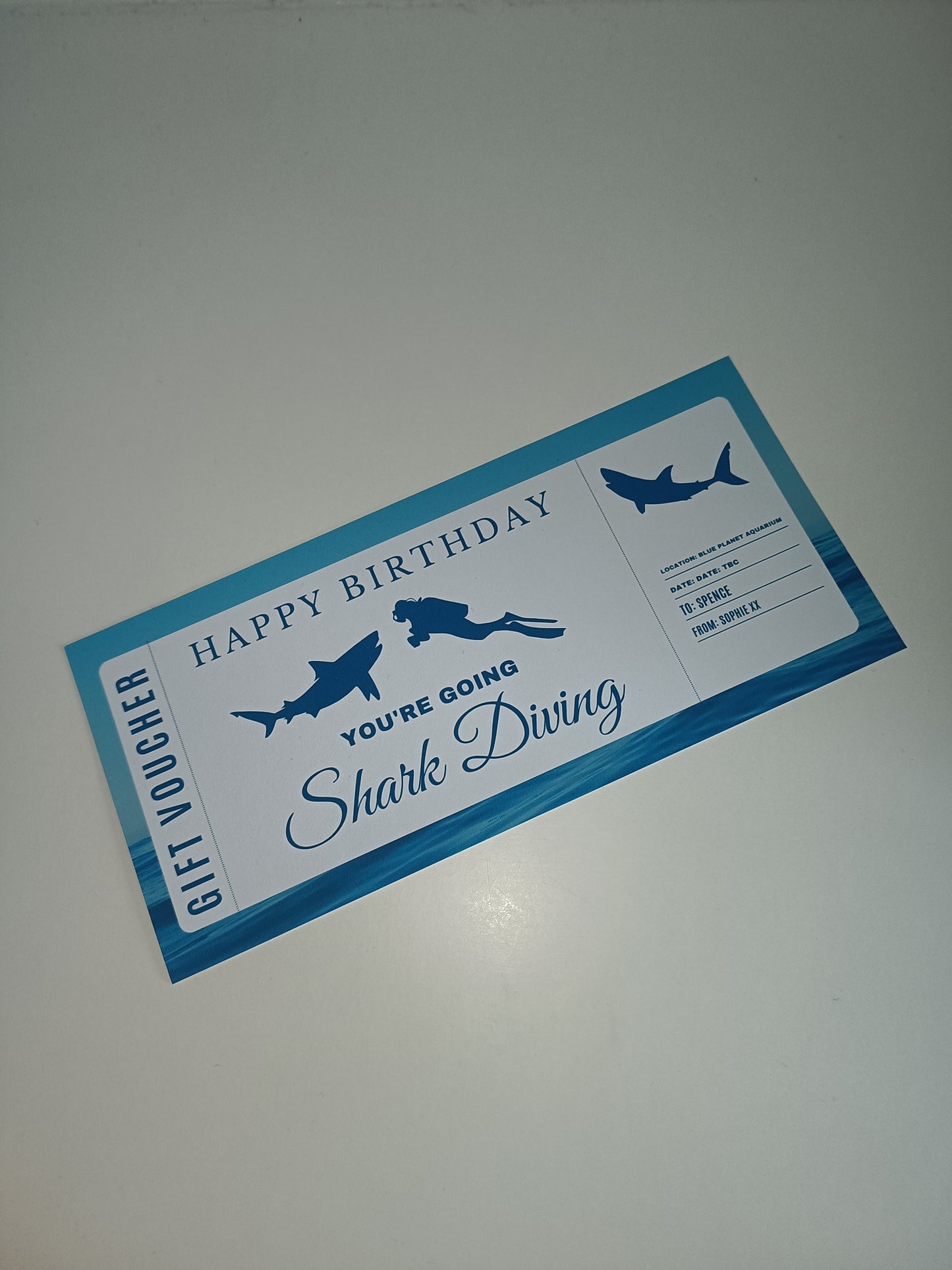 Surprise Ticket Print | Personalised Shark Diving Ticket Voucher | Gift Idea