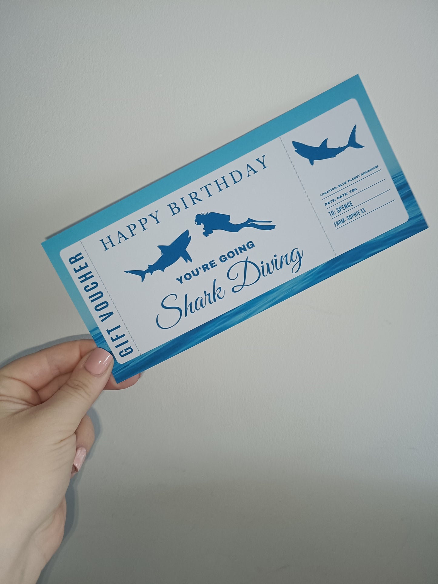 Surprise Ticket Print | Personalised Shark Diving Ticket Voucher | Gift Idea