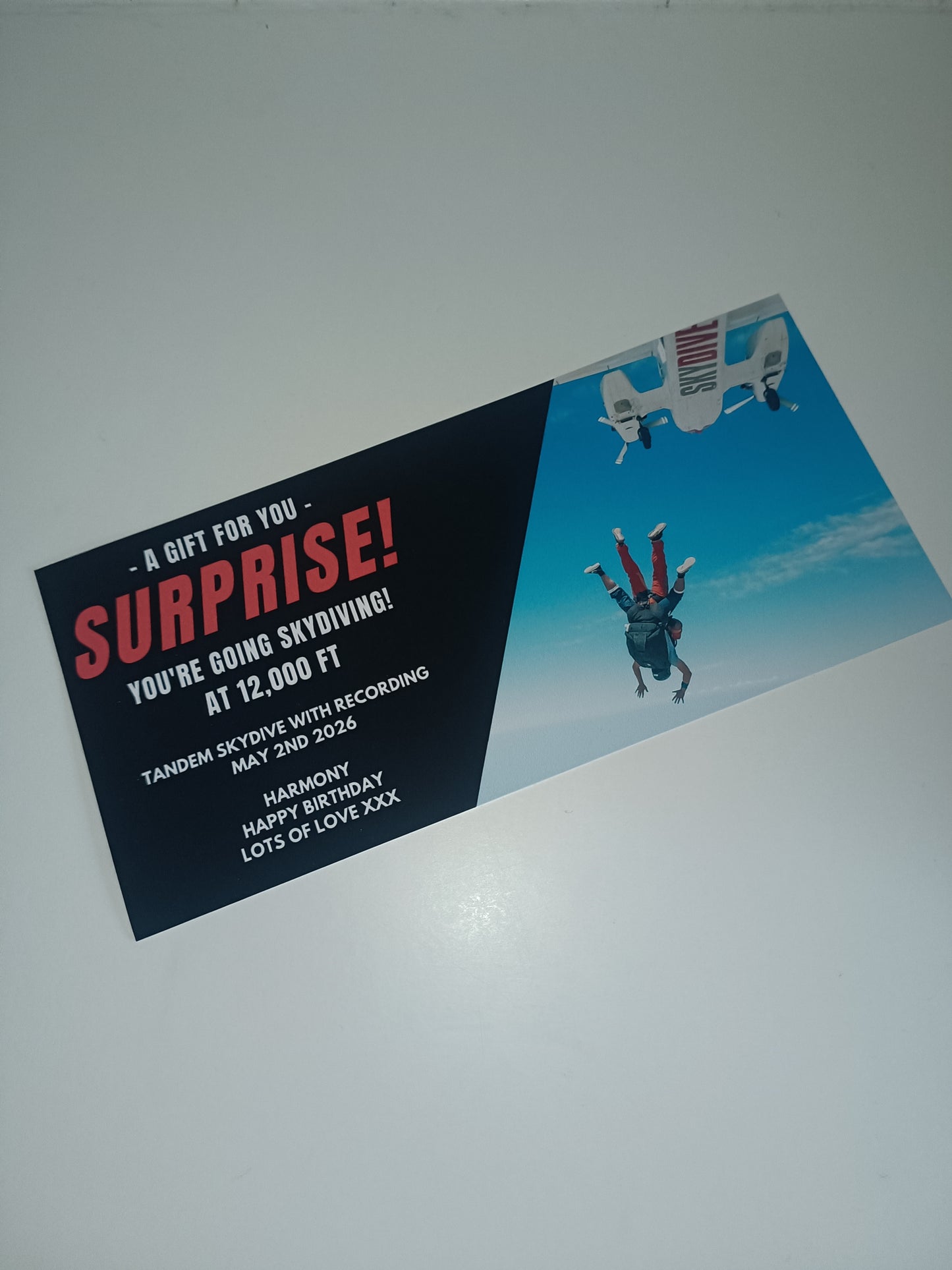 Surprise Ticket Print | Personalised Skydiving Skydive Ticket Voucher | Gift Idea