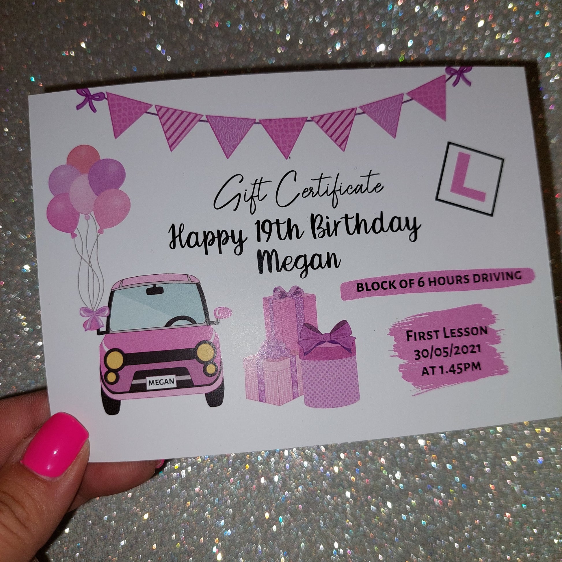A6 Print | Pink Driving Lesson Gift Certificate | Gift Idea - Dinky Designs