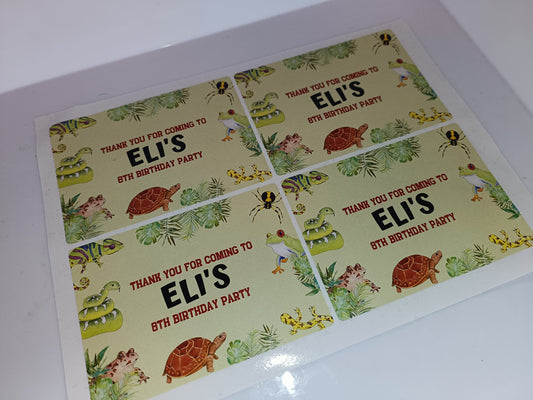 4 x Reptile Rectangle Party Bag Stickers | Eli's 8th Birthday | SALE ITEM