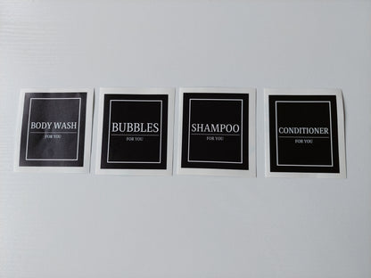 SALE ITEM | Waterproof Bathroom Bottle Labels Set | Bubbles, Shampoo, Conditioner, Body Wash