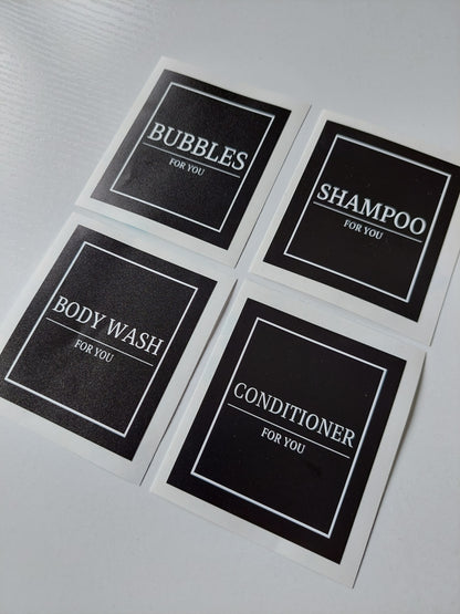 SALE ITEM | Waterproof Bathroom Bottle Labels Set | Bubbles, Shampoo, Conditioner, Body Wash