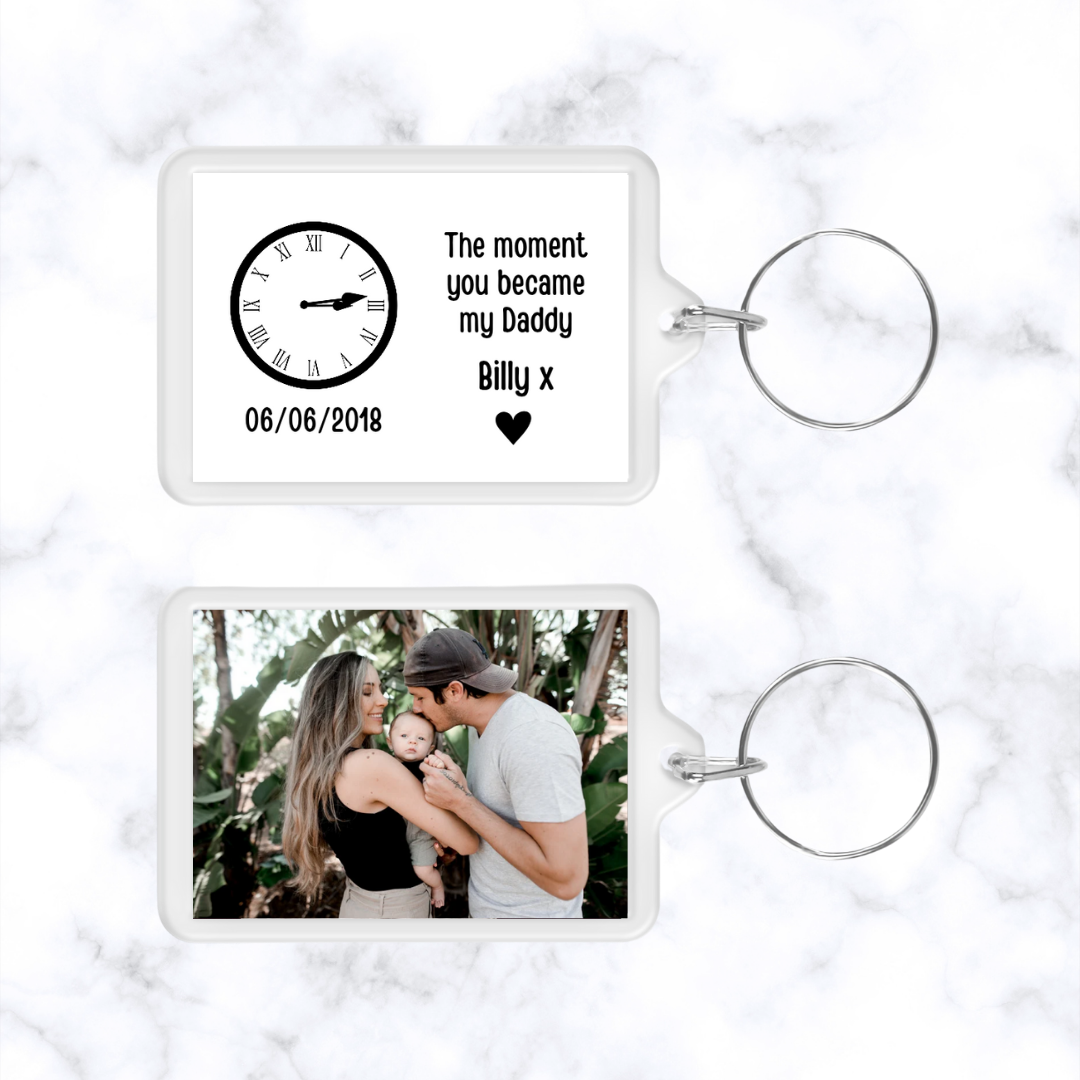 Keyring Gift | Daddy Keyring | Clock Photo Keyring | Memorable Date & Time | Gift Idea