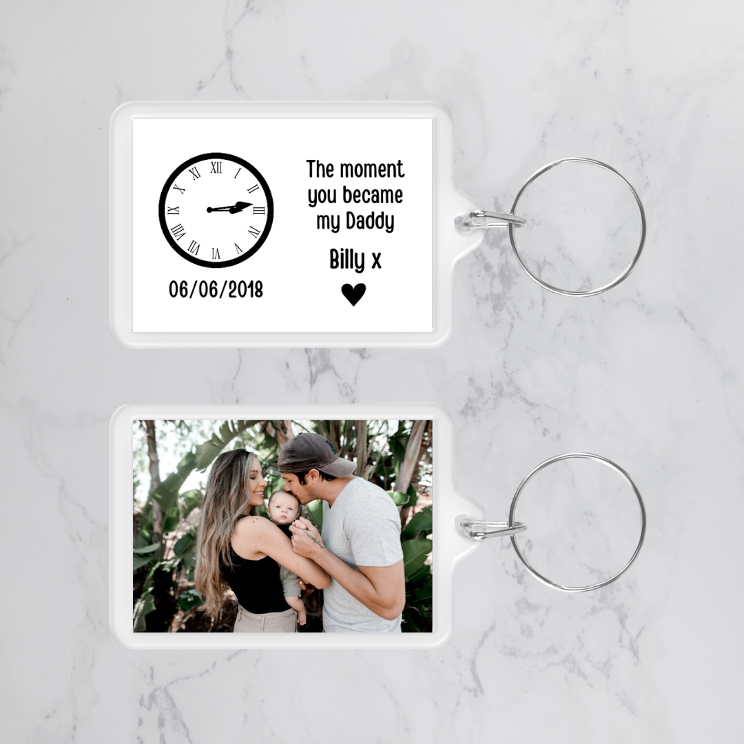 Keyring Gift | Daddy Keyring | Clock Photo Keyring | Memorable Date & Time | Gift Idea