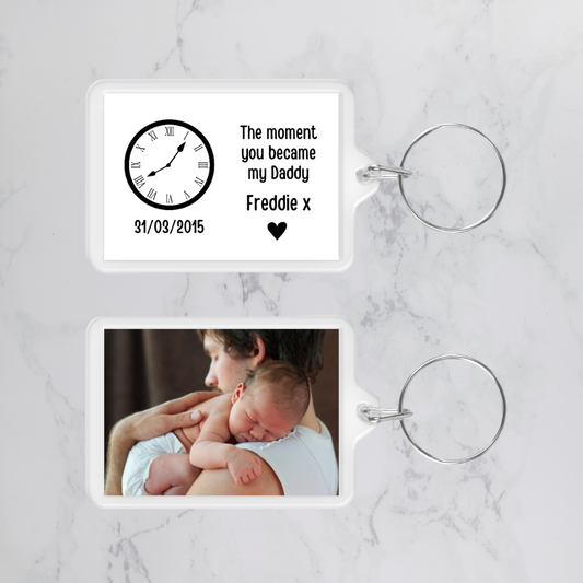 Keyring Gift | Daddy Keyring | Clock Photo Keyring | Memorable Date & Time | Gift Idea