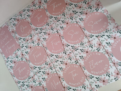 Milestone Cards | A6 Baby Milestone Cards | Pink Floral Theme | New Baby Gift Idea