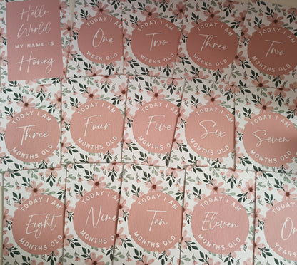 Milestone Cards | A6 Baby Milestone Cards | Pink Floral Theme | New Baby Gift Idea