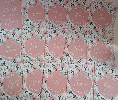 Milestone Cards | A6 Baby Milestone Cards | Pink Floral Theme | New Baby Gift Idea