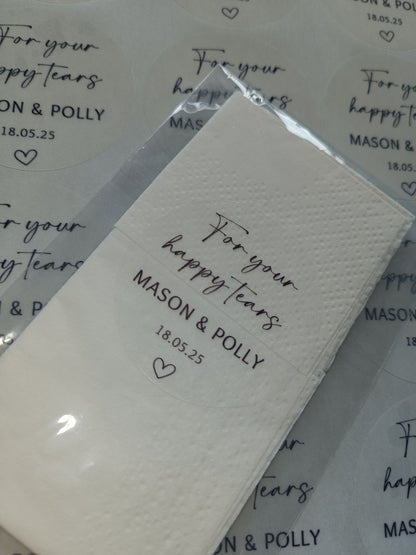 Clear Transparent Wedding Party Stickers | For Your Happy Tears | Personalised Circle Stickers | Sticker Sheet | Party Event Stickers