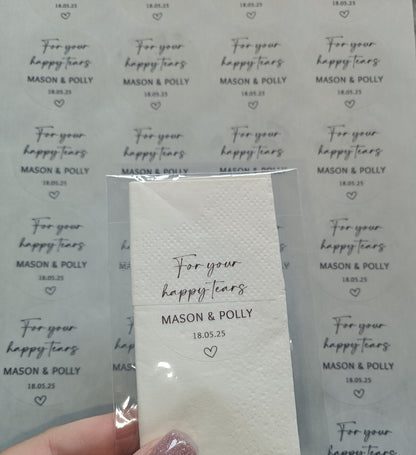 Clear Transparent Wedding Party Stickers | For Your Happy Tears | Personalised Circle Stickers | Sticker Sheet | Party Event Stickers