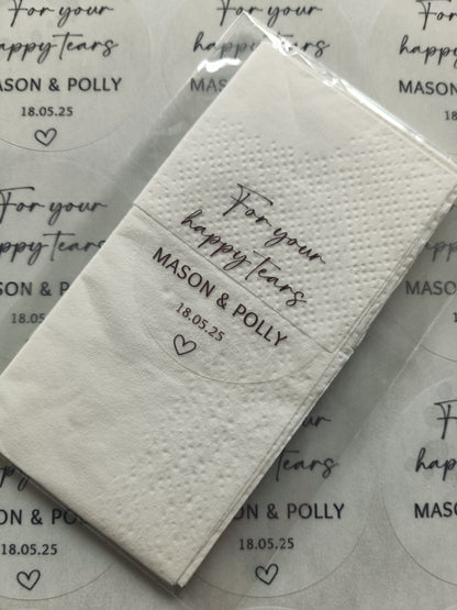 Clear Transparent Wedding Party Stickers | For Your Happy Tears | Personalised Circle Stickers | Sticker Sheet | Party Event Stickers