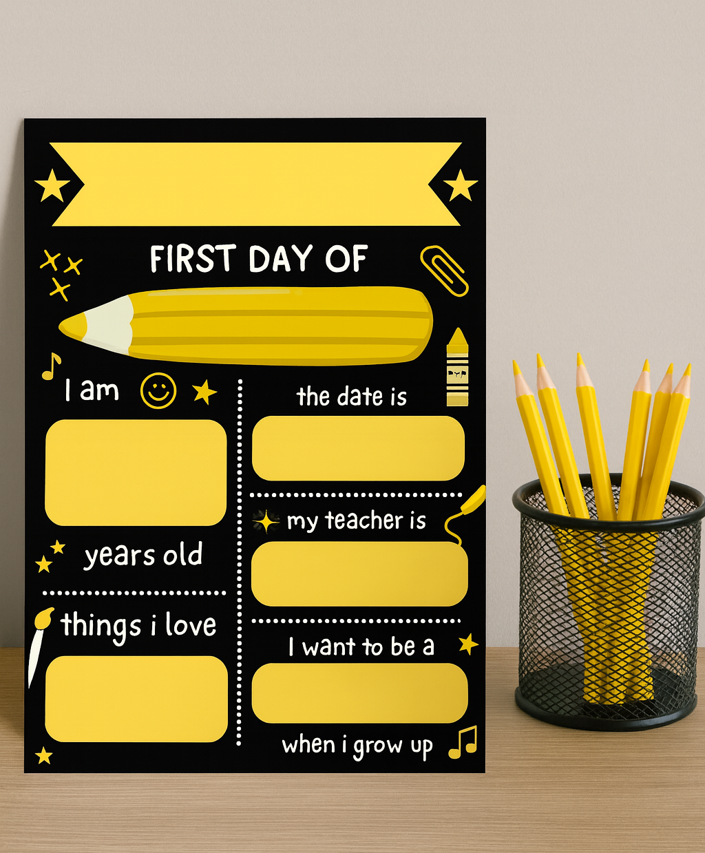 Children's Yellow Print | First Day Of School Photo Prop | Laminated Keepsake