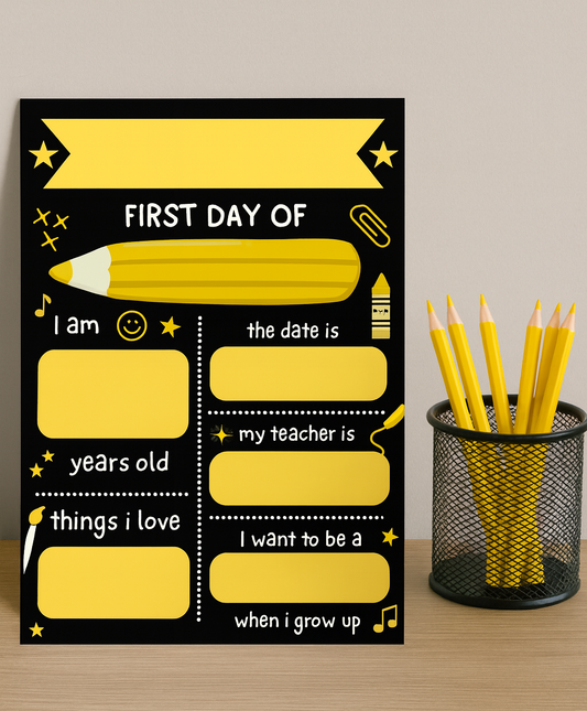 Children's Yellow Print | First Day Of School Photo Prop | Laminated Keepsake