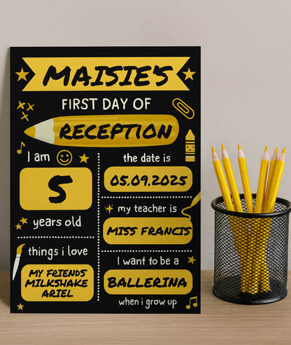 Children's Yellow Print | First Day Of School Photo Prop | Laminated Keepsake