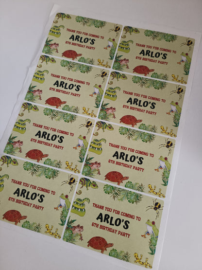 SALE - 1 x Reptile Rectangle Party Bag Stickers | Thank you for coming to Arlo's 6th Birthday Party