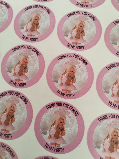 SALE - 35mm Pink Roblox Stickers | Party Bag Stickers | Thank You For Coming To My Party