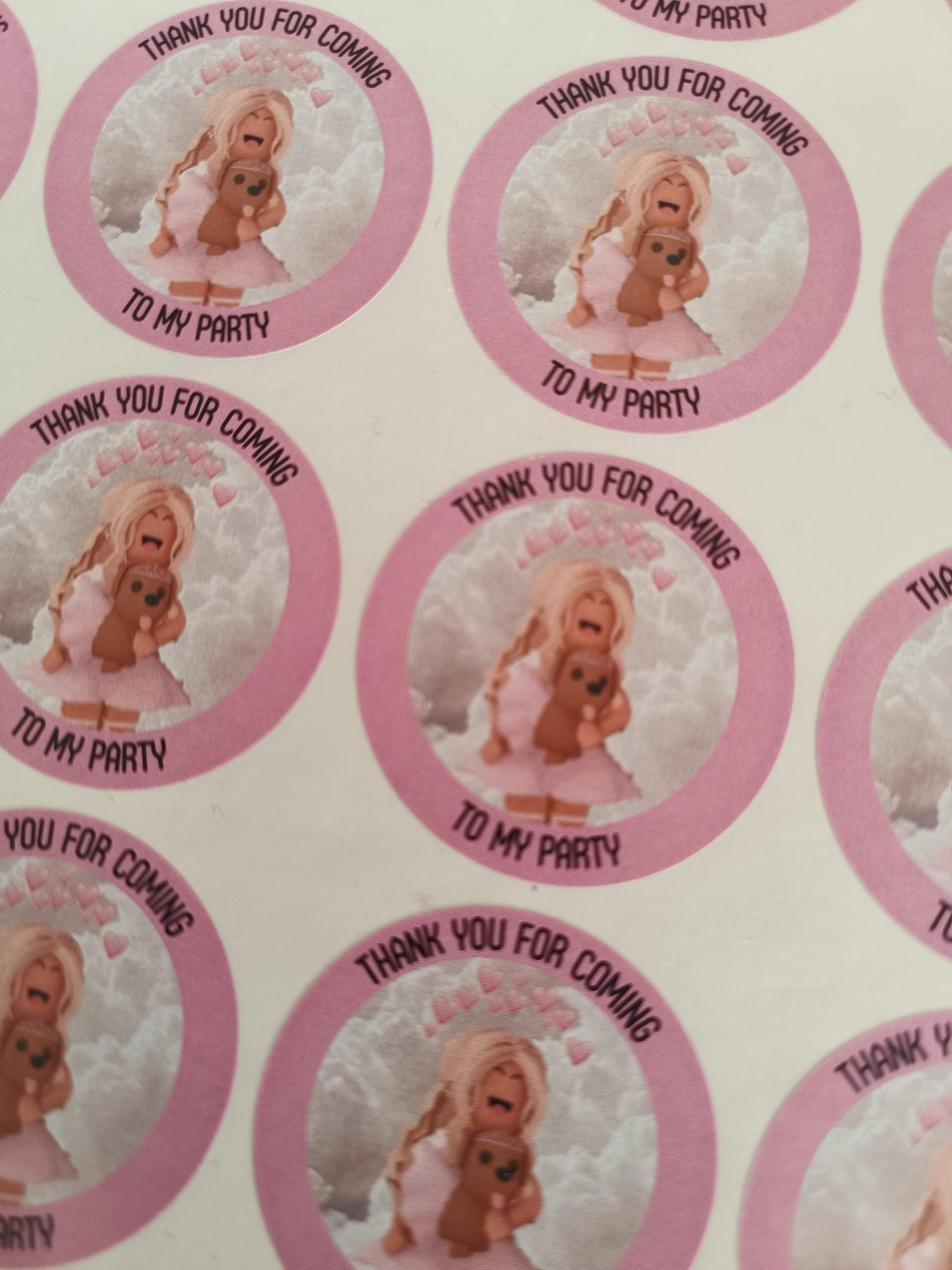SALE - 35mm Pink Roblox Stickers | Party Bag Stickers | Thank You For Coming To My Party