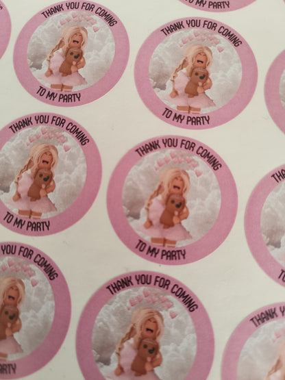 SALE - 35mm Pink Roblox Stickers | Party Bag Stickers | Thank You For Coming To My Party