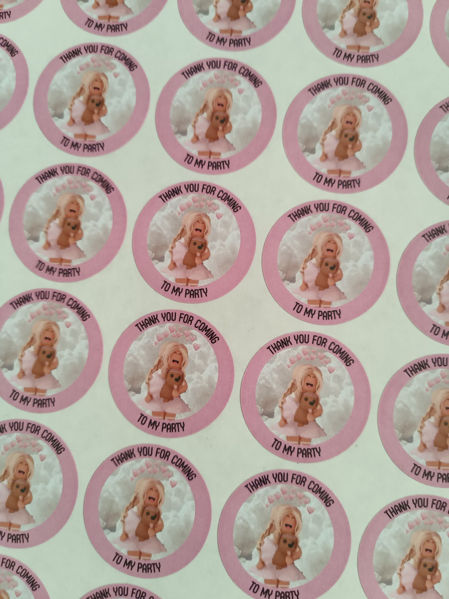 SALE - 35mm Pink Roblox Stickers | Party Bag Stickers | Thank You For Coming To My Party