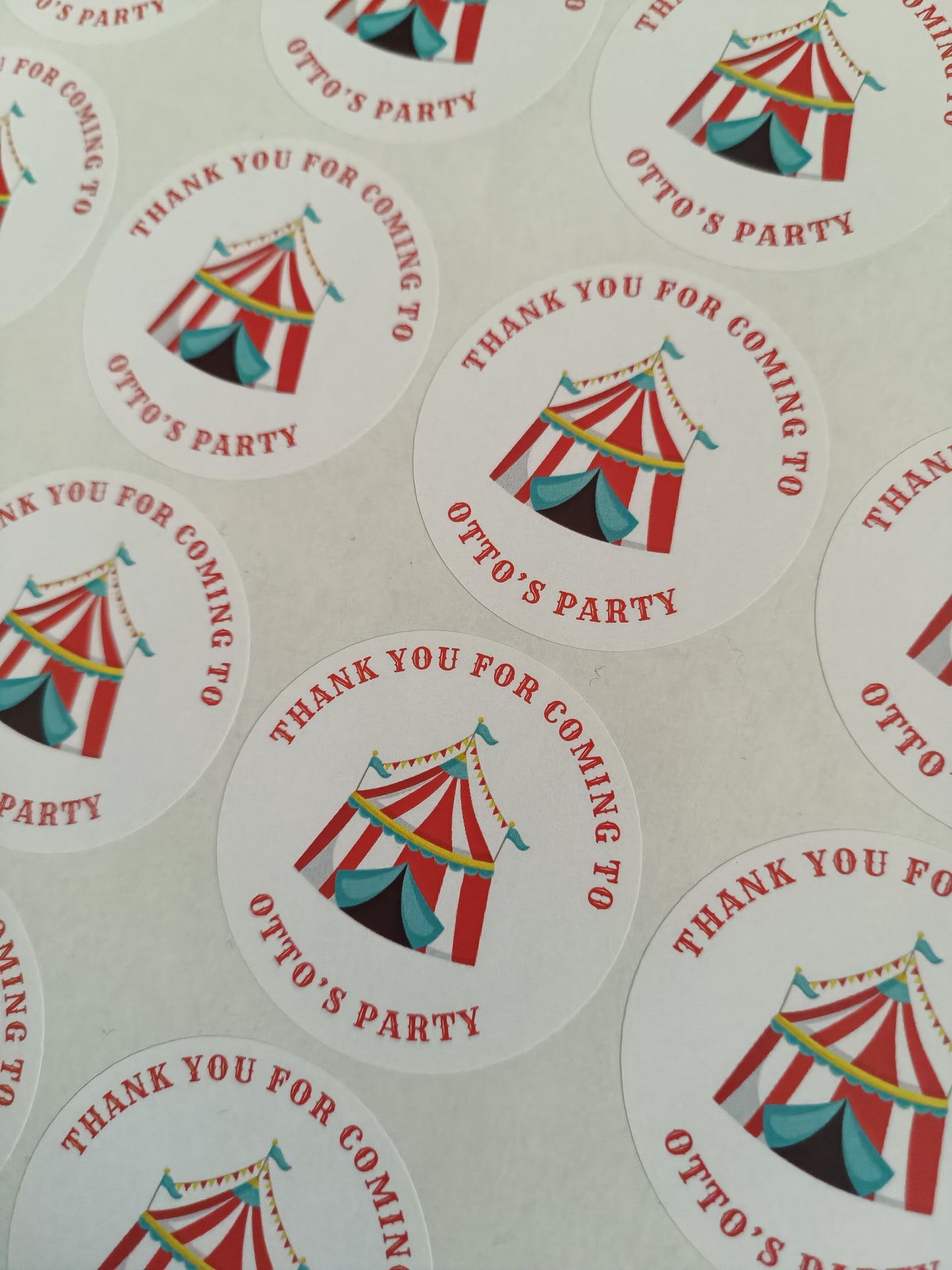 SALE - 45mm Circus Stickers | Party Bag Stickers | Thank You For Coming To Otto's Party