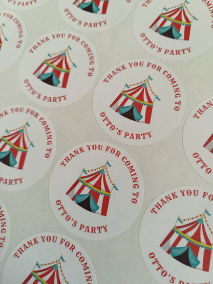 SALE - 45mm Circus Stickers | Party Bag Stickers | Thank You For Coming To Otto's Party
