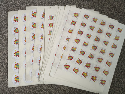 Superhero POP Popcorn Stickers | Various Sizes | Superhero Party Supplies