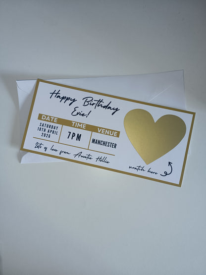 Gold Surprise Concert Ticket Print | Personalised Gold Concert Ticket | Scratch Reveal | Gift Idea