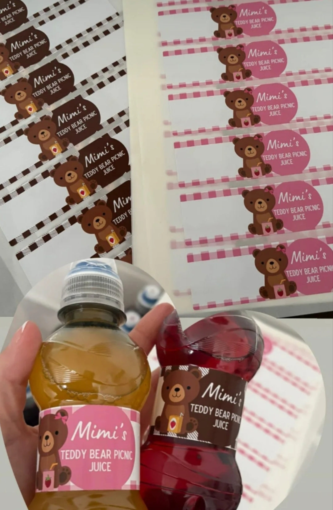 Juice Bottle Labels | Brown Teddy Bear Picnic Labels | Water Bottle Stickers | Teddy Bear Picnic Party | Party Stickers - Dinky Designs