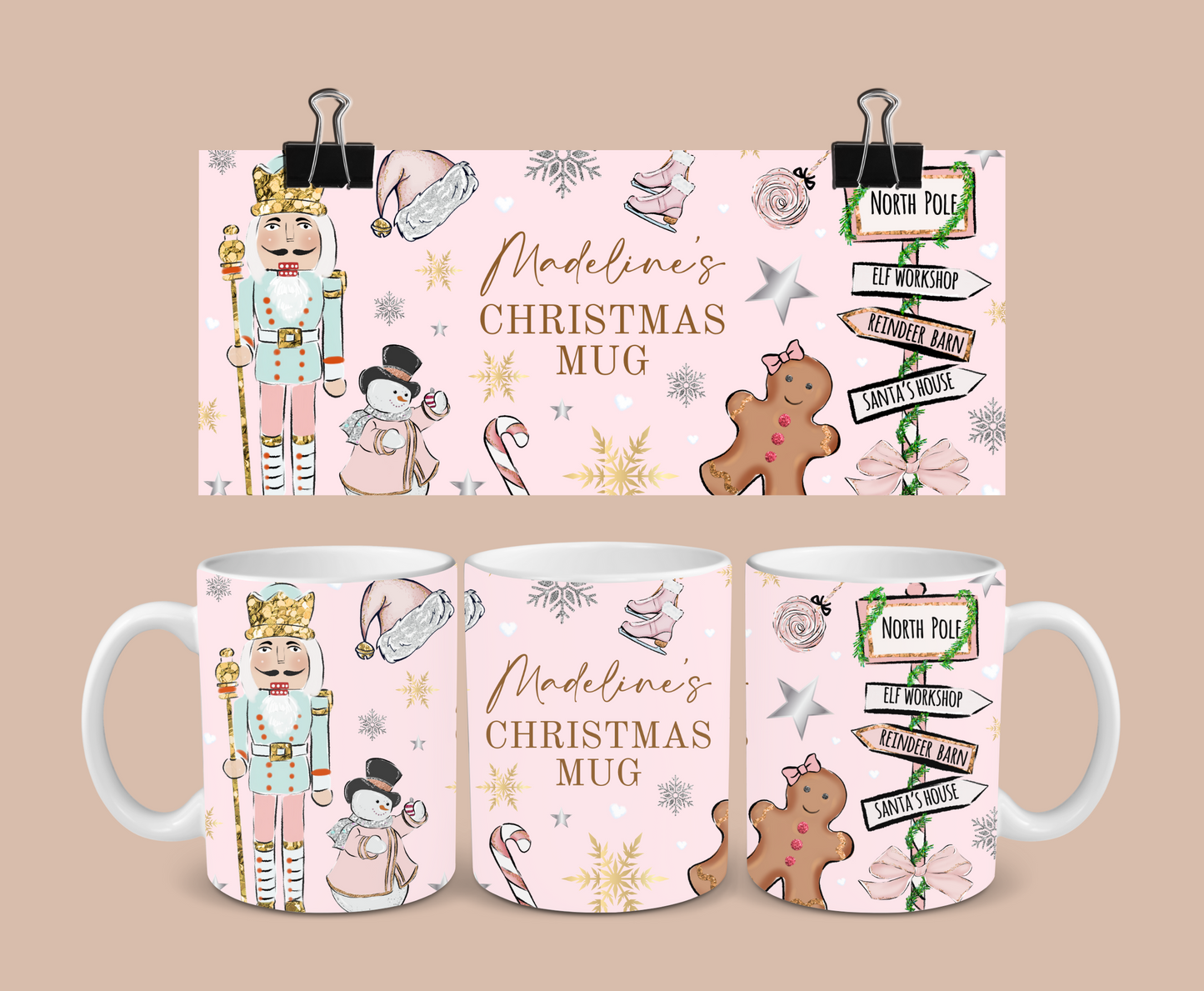 Christmas Mug | Personalised Pink Nutcracker Gingerbread Mug | Gift Idea