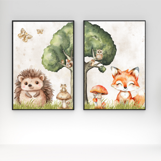 Bedroom Nursery Prints | Woodland Animal Theme | Set Of 2 Prints